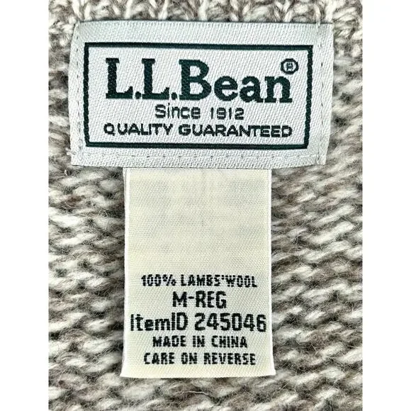 L.L Bean Men's M Heavyweight 100% Lambs Wool Sweater Jacket Beige Oatmeal - Picture 7 of 11